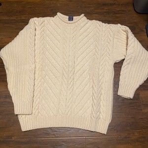 Paul James XL Adult Size Beige Ivory Sweater 100% Wool Chunky Knit
